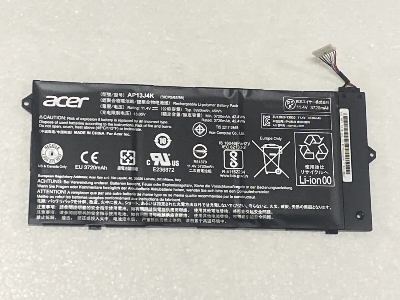 PIN ACER CHROMEBOOK C720 AP13J7K (ZIN) - 3 CELL - Acer Chromebook C720 C732 C740 C771, Chromebook 14 CB3-431, CP5-471, CB514-1H, CB314-1HT, Acer Chromebook 15 CB3-532, Acer Chromebook Spin 512, AP13J4K AP13J7K AP13J3 mặt trước