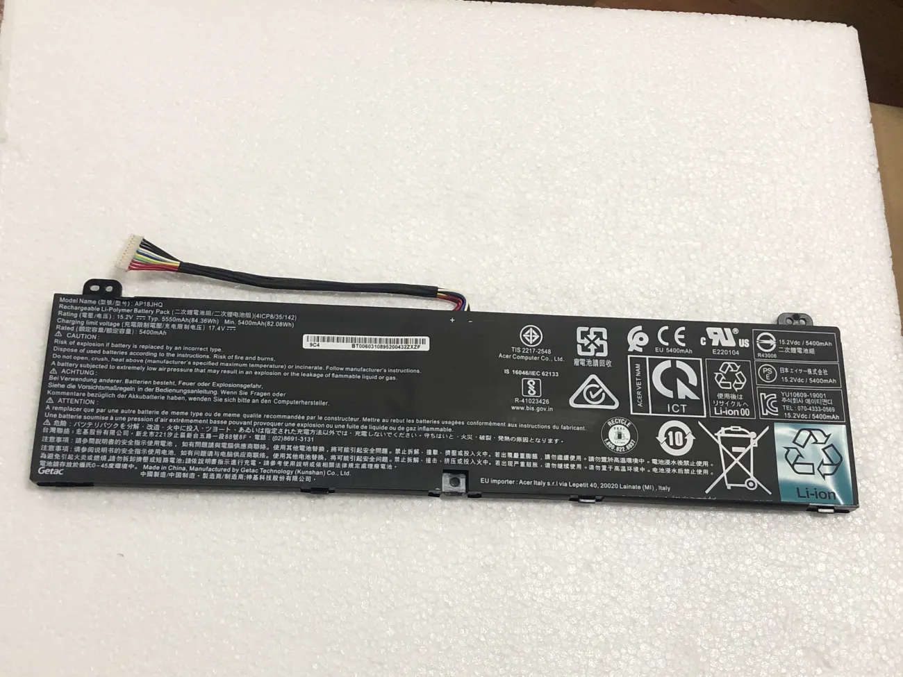 PIN ACER TRITON 500 AP18JHQ (ZIN) - 4 CELL - Acer Predator Triton 500 PT515-51, PT515-52, Acer ConceptD 7 CN715-71, AP18JHQ mặt trước