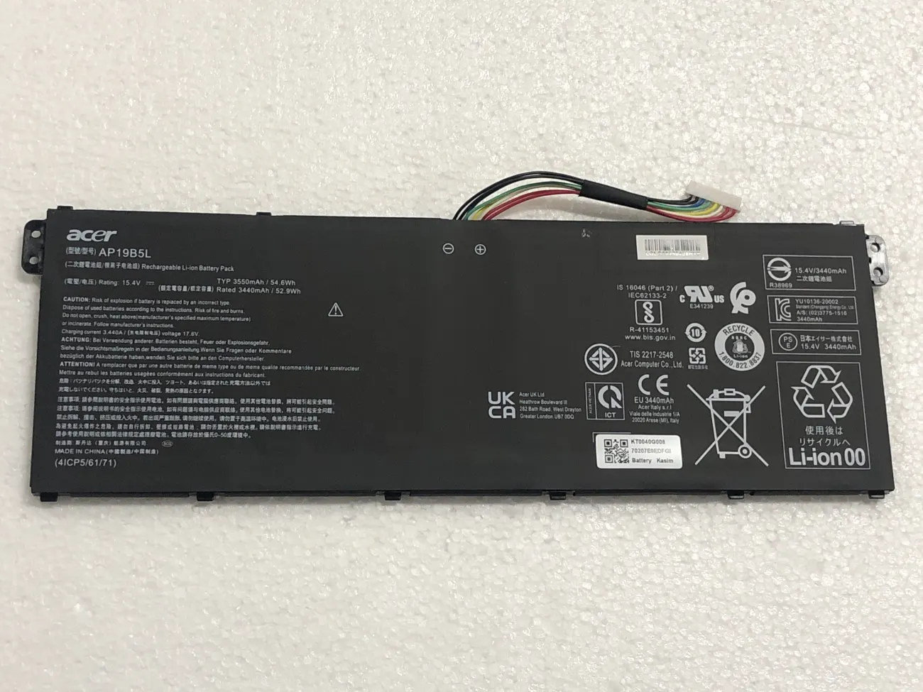 PIN Acer AP19B5L mặt trước