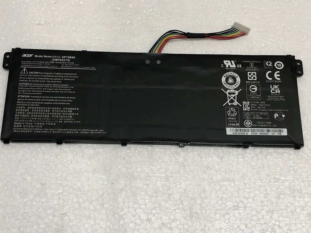 Pin Acer AP19B8K Aspire 3 A314-35, A315-58, A317-52, A317-53, A514-53, A515-56, Swift 3 SF314-42, SF314-57, TravelMate P2 TMP214-51, TMP215-51 (ZIN) – 3 CELL mặt trước