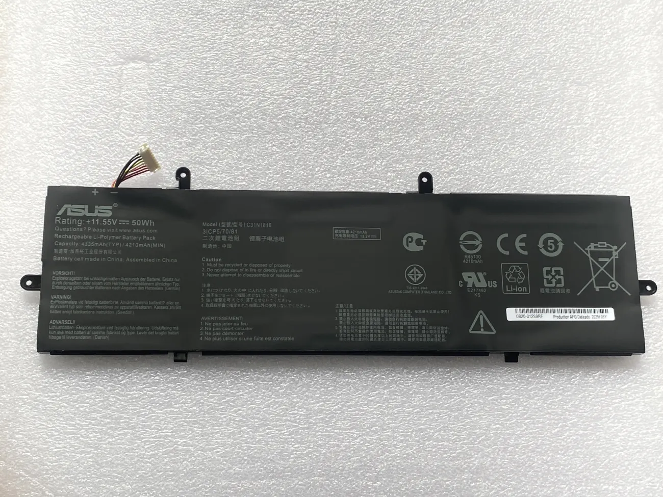 PIN ASUS UX362 C31N1816 (ZIN) - 3 CELL - Asus ZenBook Flip 13 UX362 UX362F UX362FA Q326FA, C31N1816 mặt trước