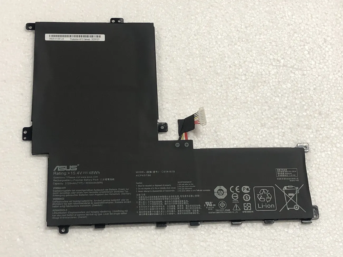 PIN ASUS PRO B9440U C41N1619 (ZIN) - 4 CELL - Asus Pro B9440 B9440F B9440FA B9440U B9440UA, C41N1619 mặt trước