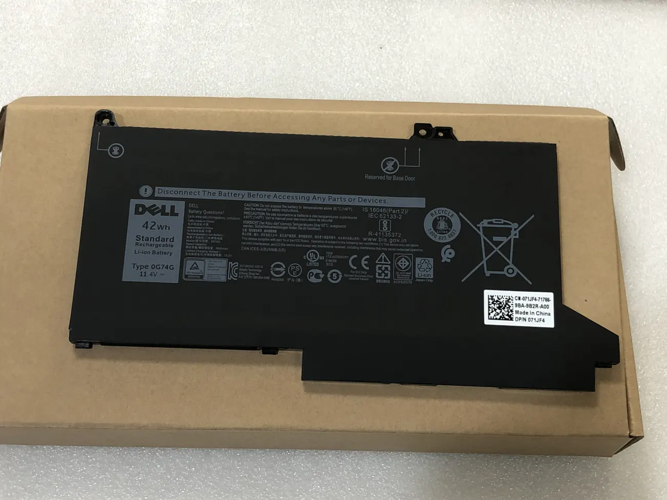 PIN DELL LATITUDE 7400 42WH 0G74G (ZIN) - 4 CELL *KO KÉN WH* - Dell Latitude 5300 7300 7400, 0G74G mặt trước