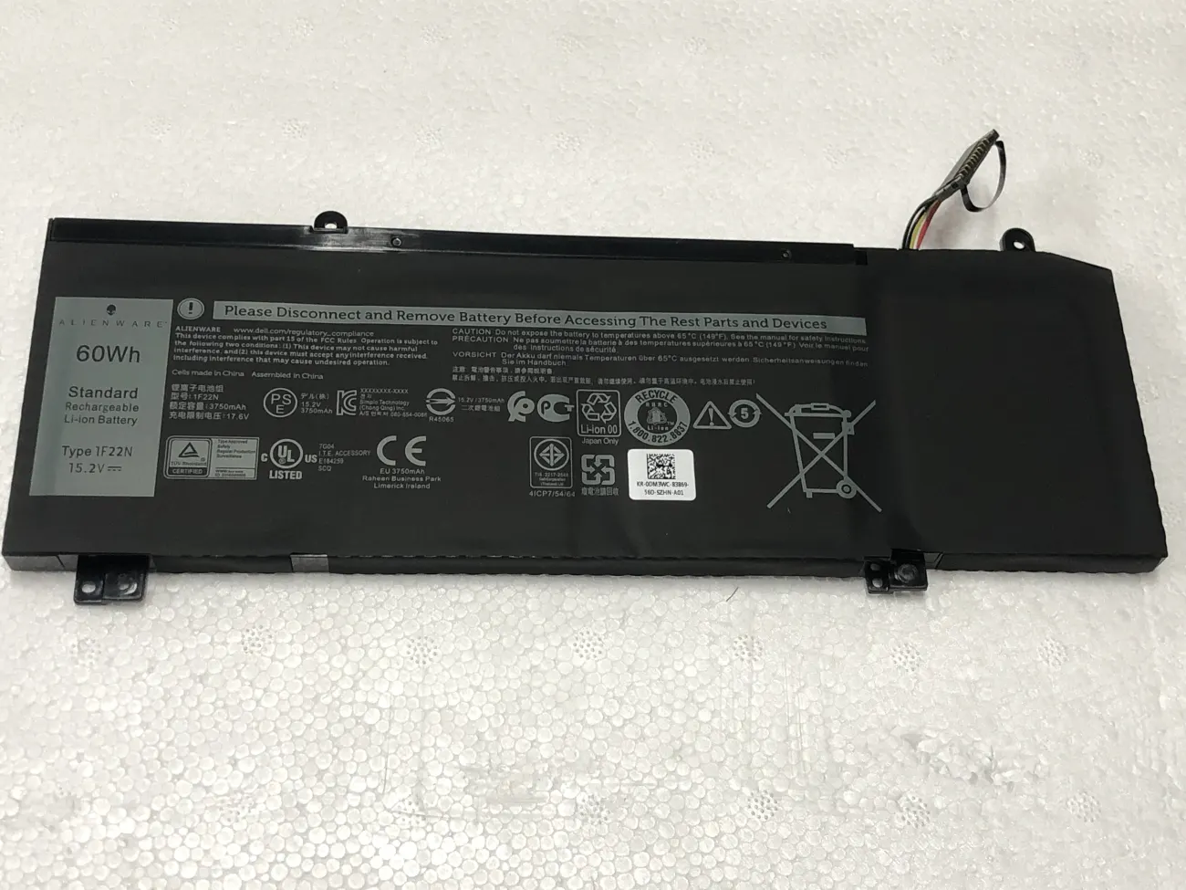 PIN DELL ALIENWARE M15 R1 60WH 1F22N (ZIN) - 4 CELL *KO CẤN HDD* - Dell Alienware M15 R1, Alienware M17 R1, Inspiron Gaming G5 5590, Gaming G7 7590, Gaming G7 7790, 1F22N 0JJPFK mặt trước