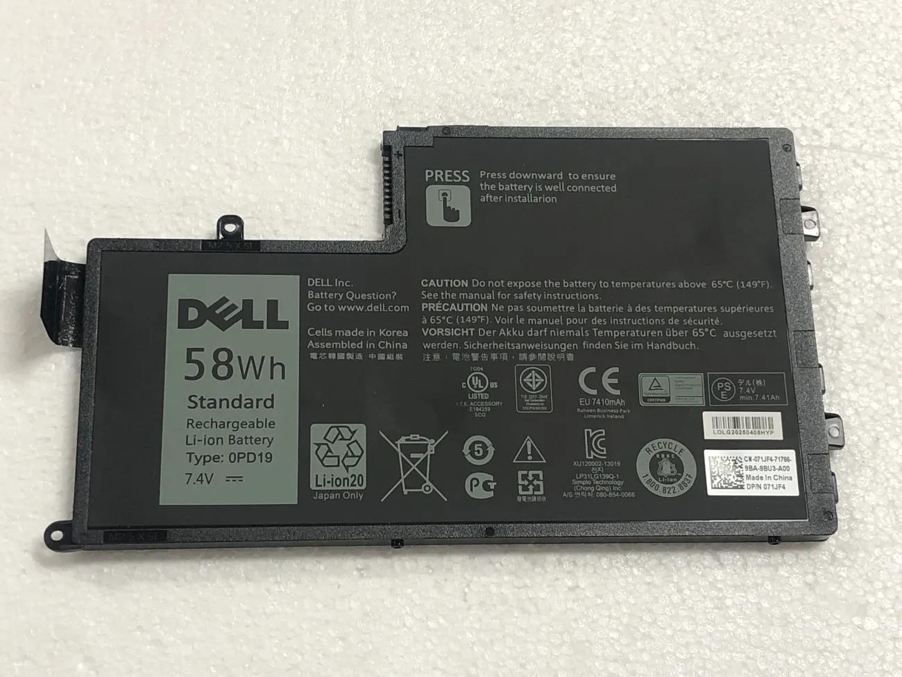 Pin Dell Inspiron 15-5547 14-5447 0PD19 1V2F6 01v2f6 3450 58W mặt trước