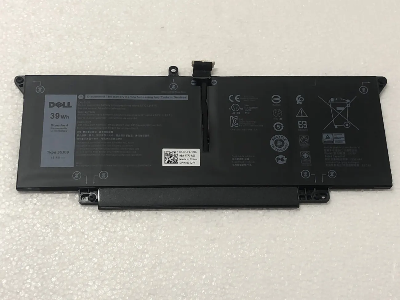 Pin Dell 35J09 7310 7410 11.4V 39WHR YJ9RP 7YX5Y mặt trước