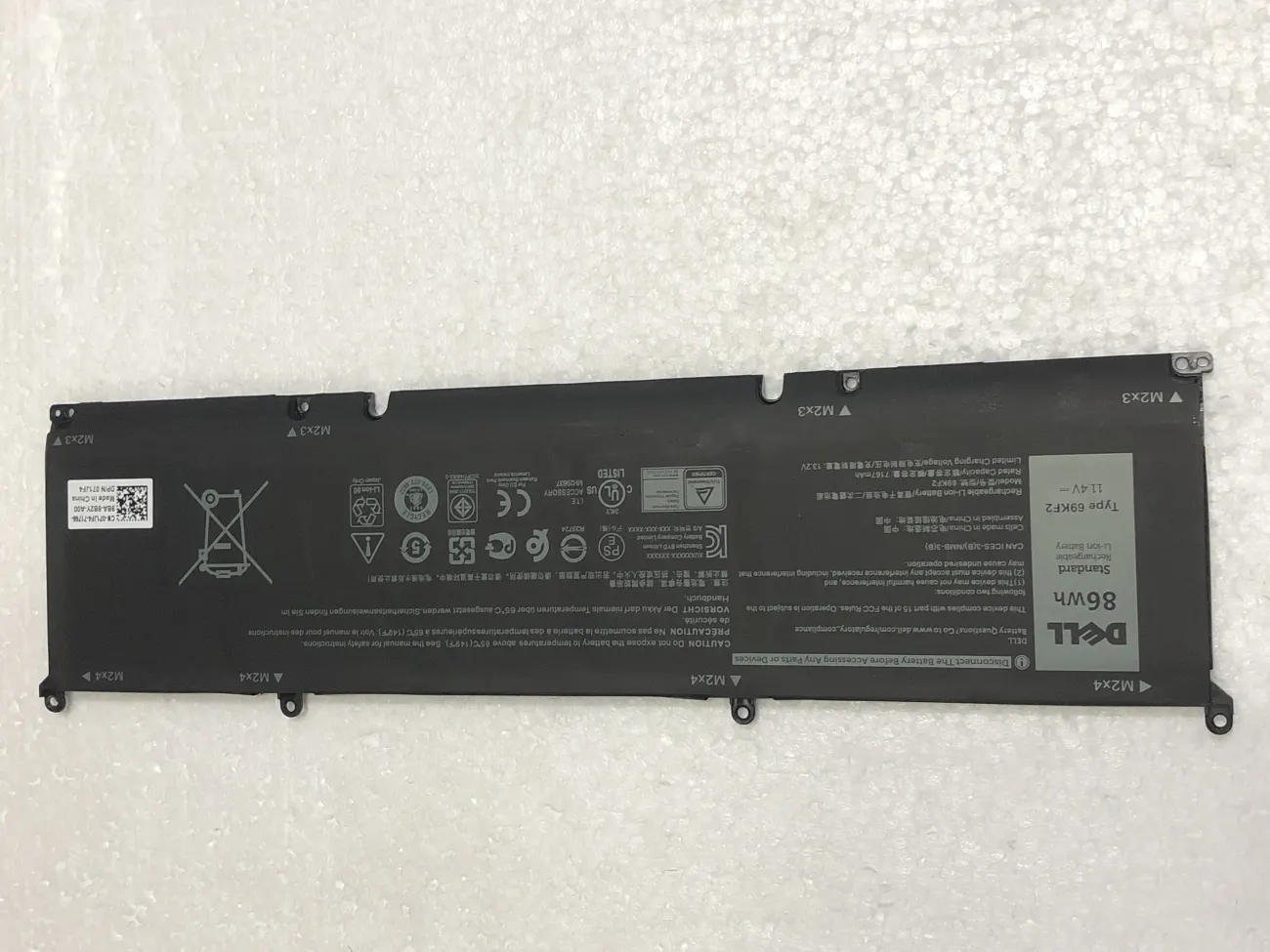 PIN DELL XPS 15 9500 69KF2 86WH (ZIN) - 6 CELL *KO KÉN WH* - Dell XPS 15 9500 9510 9520, Precision 5550 5560 5570, Dell Inspiron 16 7610 7620, Dell Gaming G15 5510 5511 5515 5520, Alienware M15 R3 R4 R5 R6 R7, Alienware M17 R3 R4, 69KF2 mặt trước