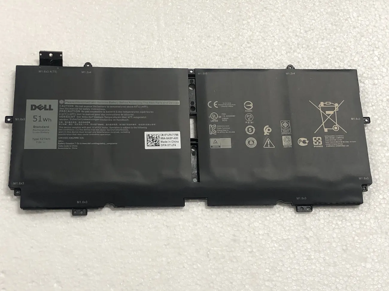 Pin DELL XPS 13 7390 TABLET 51WH 52TWH (ZIN) - 4 CELL XX3T7 NN6M8 mặt trước