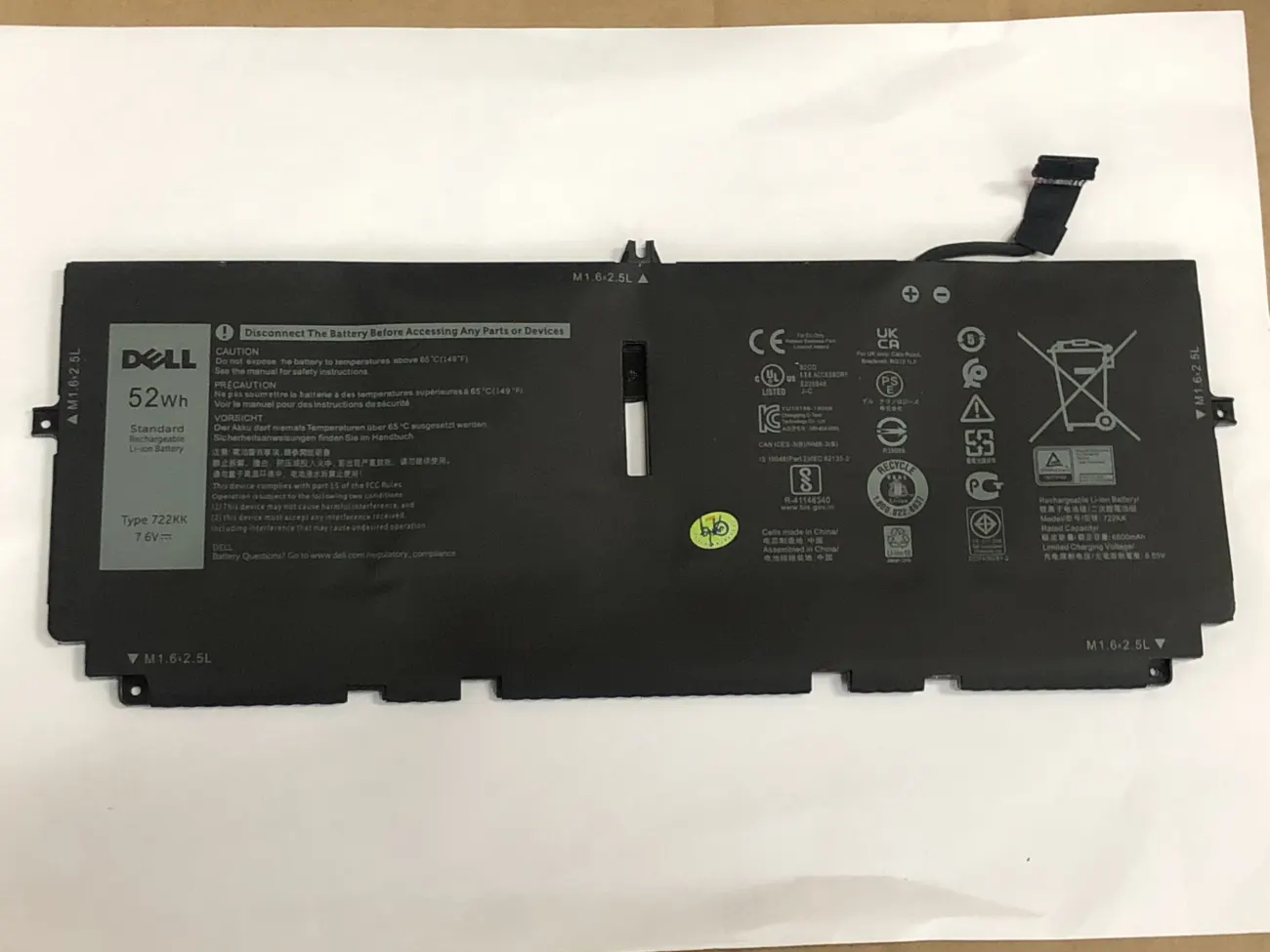 PIN DELL XPS 13 9300/9310 (ZIN) - 4 CELL - Dell XPS 13 9300 9310, 0WN0N0 WN0N0 02XXFW 2XXFW FP86V mặt trước