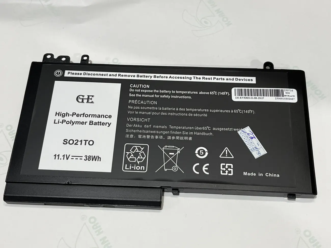 Pin DELL E5470 E5250, RYXXH NGẮN 38WH (OEM) 3CELL mặt trước