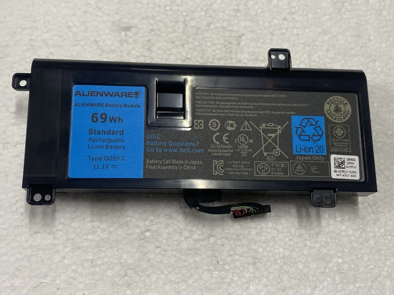 PIN DELL ALIENWARE M14X R3 G05YJ (ZIN) - 8 CELL - Alienware 14 A14 M14X R3 R4 G05YJ 0G05YJ Y3PN0 8X70T mặt trước