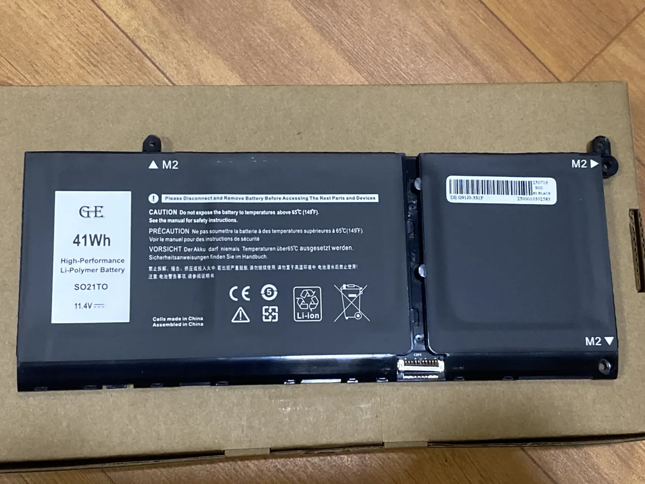 PIN DELL LATITUDE 3420 41WH G91J0 (OEM) - 3 CELL *KO CẤN HDD* - Dell Latitude 3320 3420 3520, Vostro 3510 3511 3515 5310 5410 5415 5510 5515, Inspiron 5418 5518 7415, G91J0 mặt trước