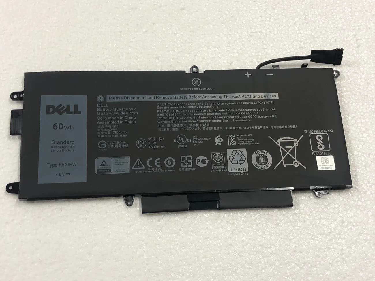 PIN DELL 5289 60WH N18GG (ZIN) - 4 CELL 725KY 7389 K5XWW mặt trước