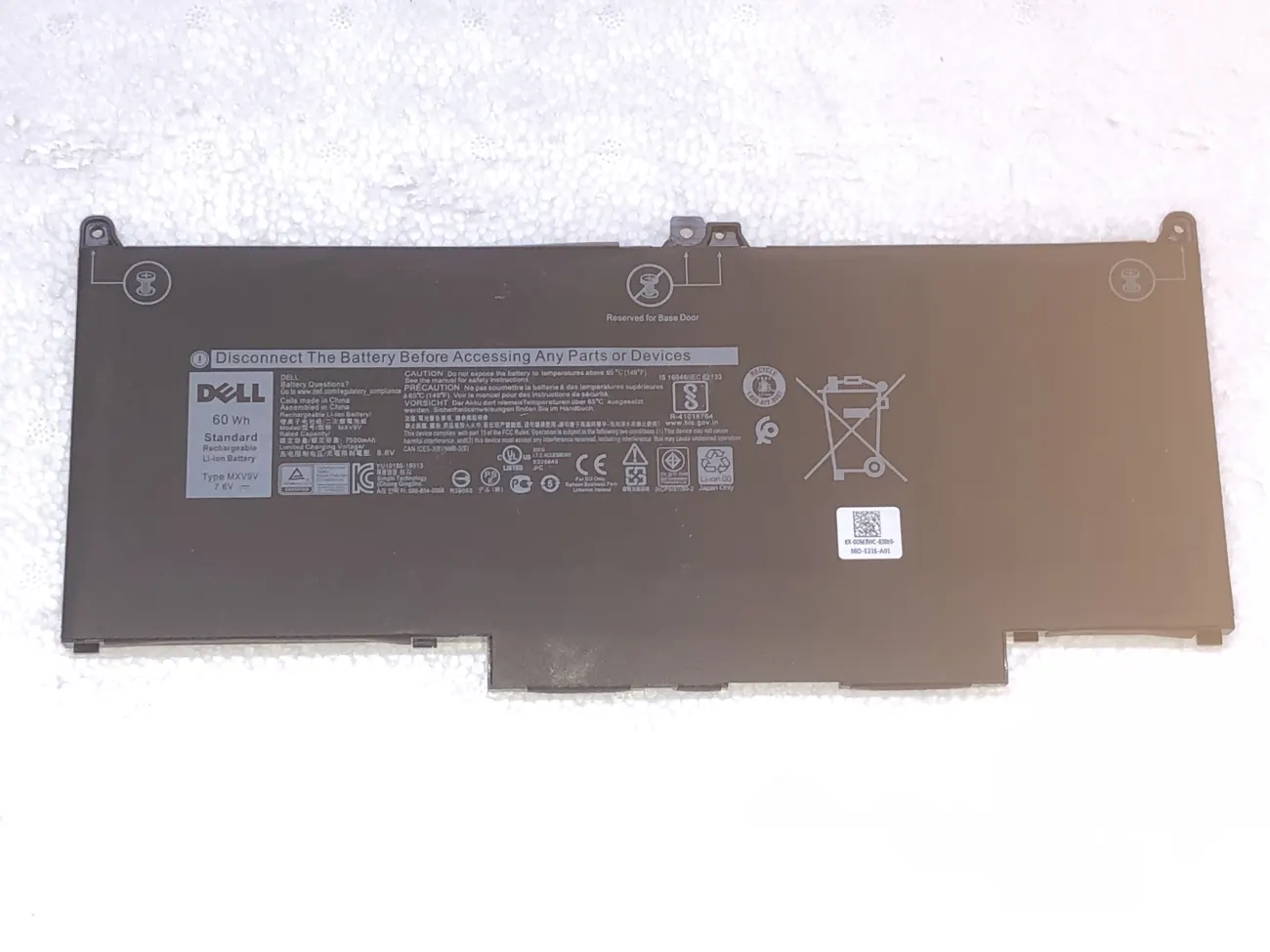 PIN DELL LATITUDE 7400 60WH MXV9V (ZIN) - 4 CELL *KO KÉN WH* - Dell Latitude 5300 7300 7400, MXV9V mặt trước