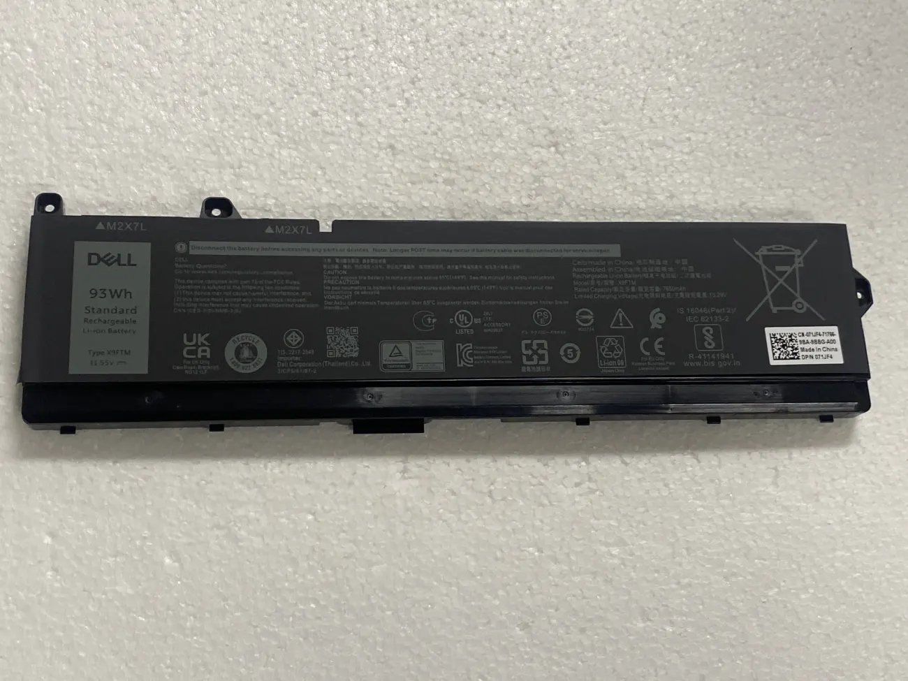 PIN DELL PRECISION 7770 7780 X9FTM 93WH (ZIN) - 6 CELL - Dell Precision 7670 7680, X9FTM mặt trước