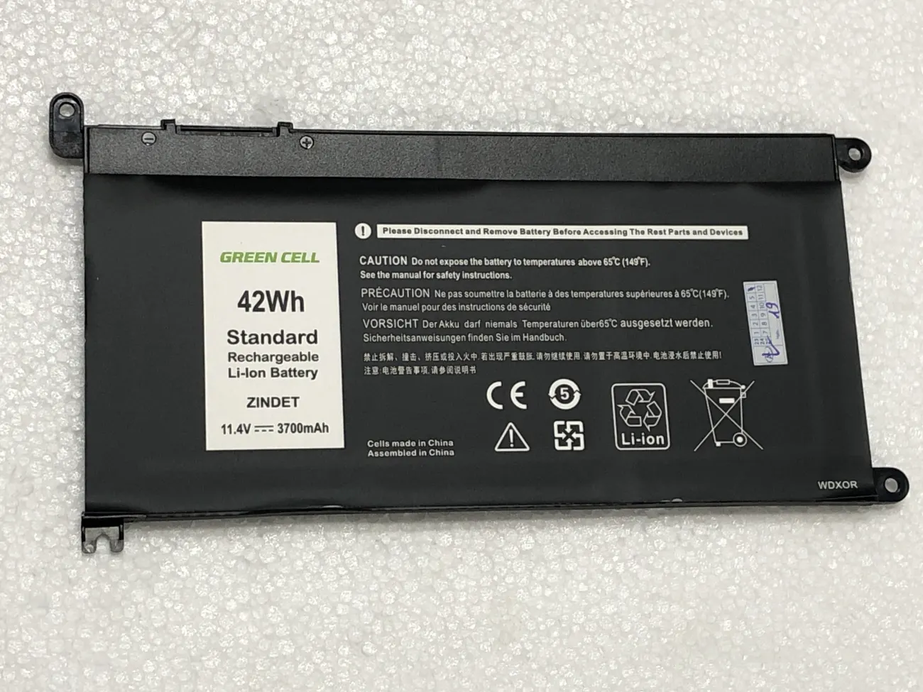 Pin GREEN CELL DE 5567 WDXOR 42WH mặt trước