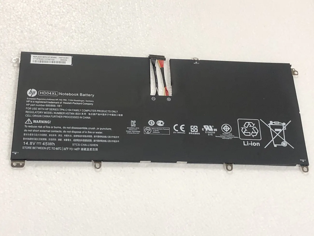 Pin HP SPECTRE XT13 HD04XL (ZIN) - 4 CELL mặt trước