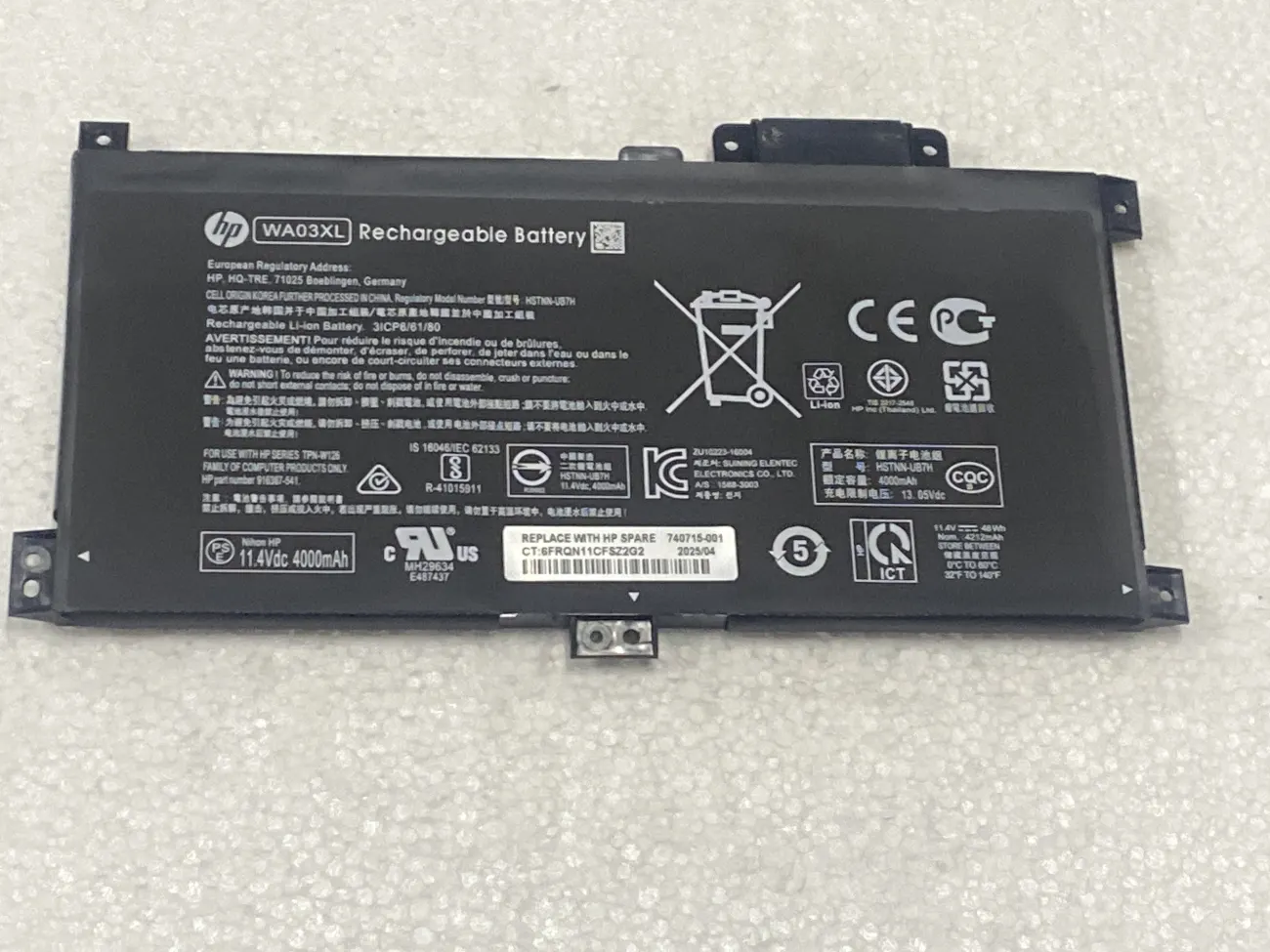PIN HP 15-BR000 WA03XL (ZIN) - 3 CELL - Hp Pavilion x360 15-bk000, 15-br000, WA03XL mặt trước
