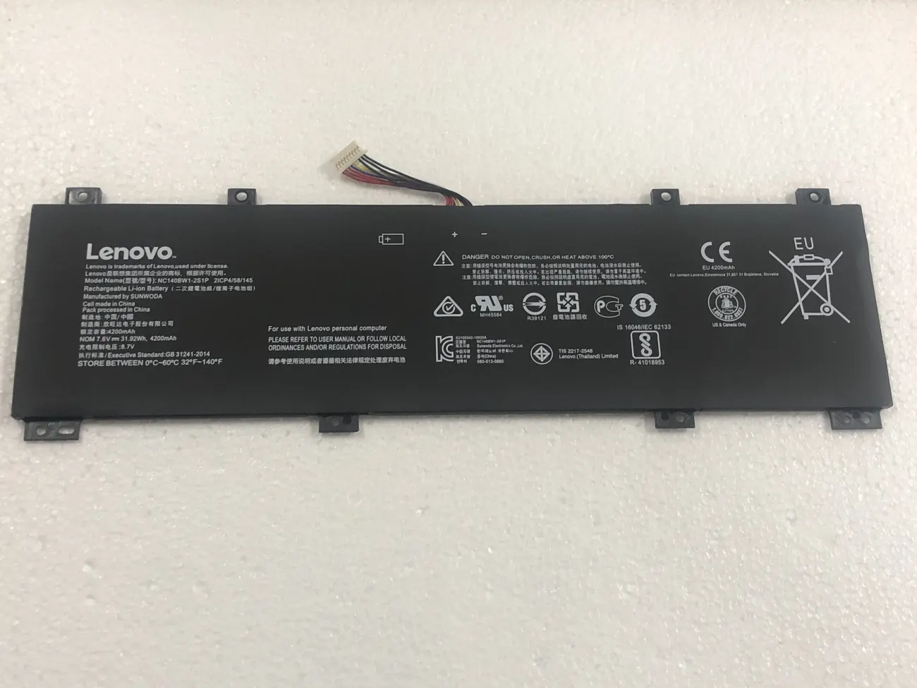 PIN LENOVO 100S-14IBR NC140BW1-2S1P (ZIN) - 2 CELL - IdeaPad 100S-14 100S-14IBR 80R9 Series, 0813002 5B10K65026, NC14OBW1-2S1P mặt trước