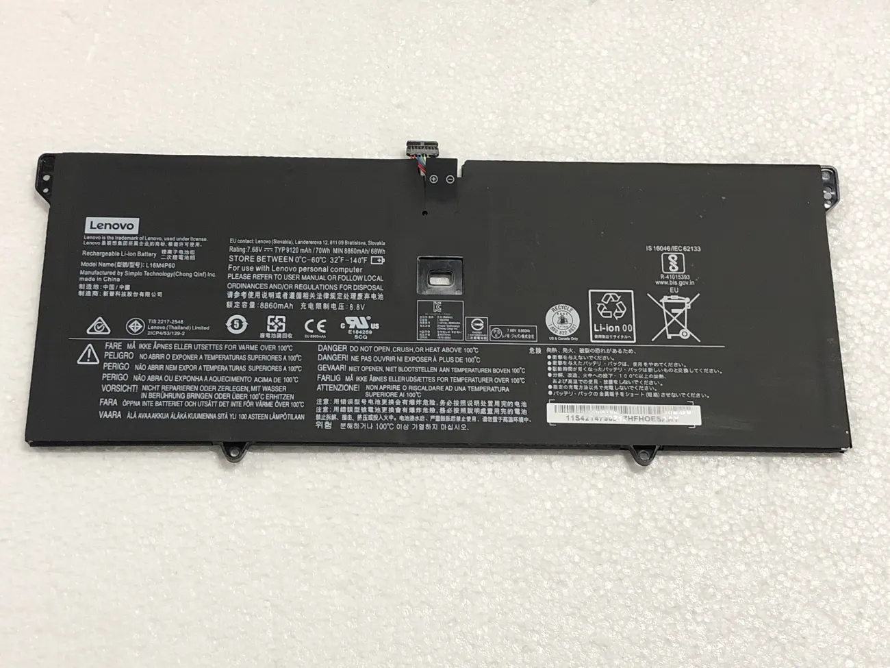 Pin LENOVO YOGA 920-13IKB L16M4P60 (ZIN) - 4 CELL - Lenovo Yoga 920-13, 920-13IKB, Ideapad Flex Pro 13IKB, Yoga 6 Pro 13IKB, L16M4P60 L16C4P61 mặt trước