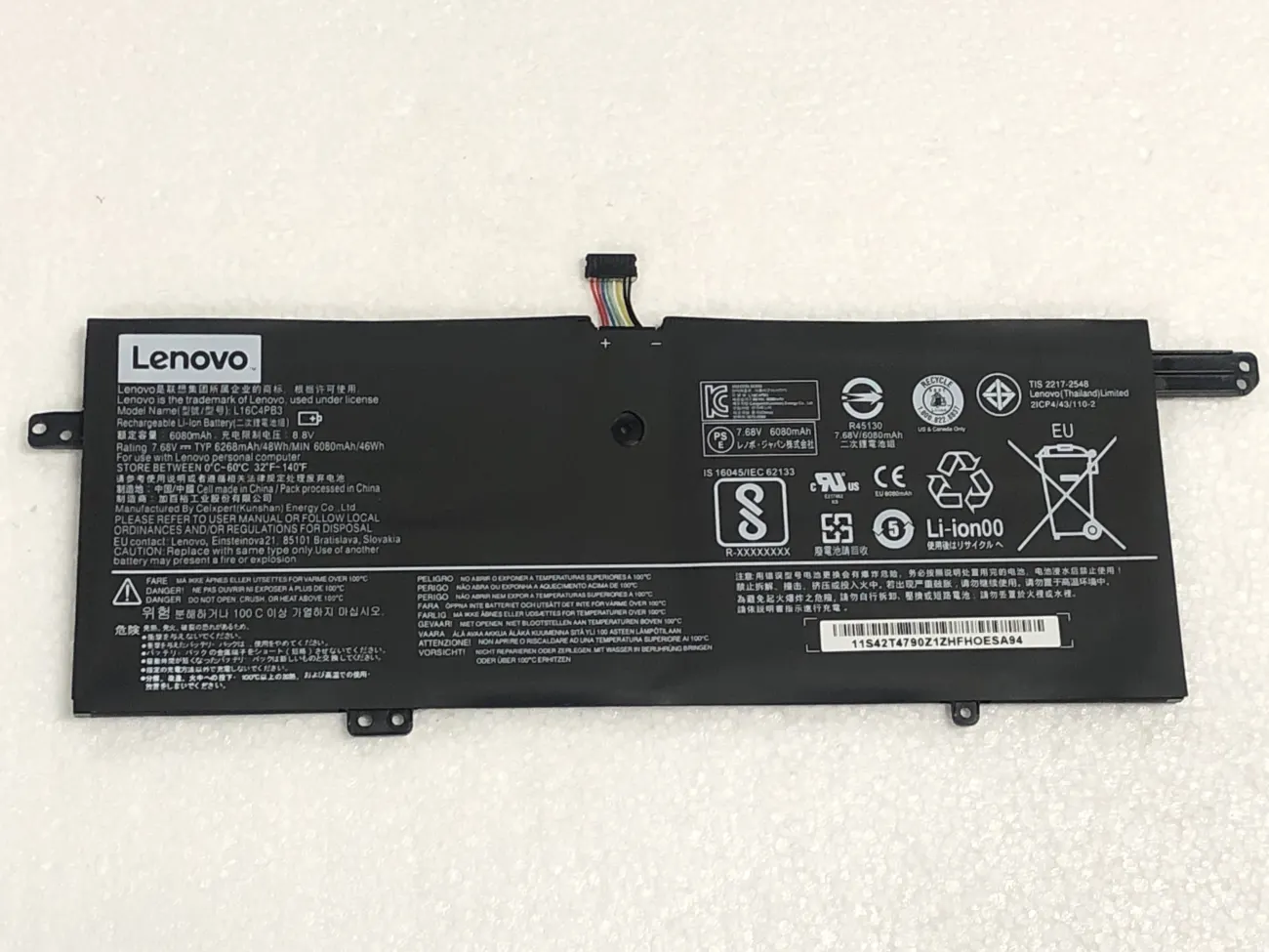 Pin LENOVO 720S-13IKB L16C4PB3 (ZIN) - 4 CELL - IdeaPad 720s,720S-13IKB,720S-13ARR,720S-13 L16C4PB3,L16L4PB3,L16M4PB3 mặt trước