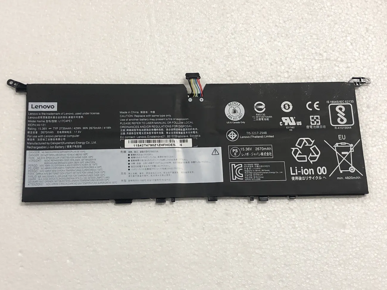 PIN LENOVO YOGA S730-13IWL L17C4PE1 (ZIN) - 4 CELL *JACK CẮM* - Lenovo Yoga S730-13IWL, S730-13IML, IdeaPad 730S-13IWL, L17S4PE1 L17M4PE1, 5B10R32748 5B10W67276 5B10R32749 5B10W67274 mặt trước