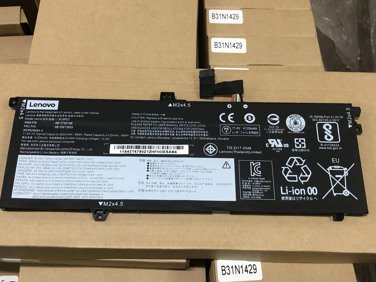 PIN LENOVO X390 L18C6PD1 (ZIN) - 6 CELL - Lenovo ThinkPad X13 X390 (20Q0 20Q1), Lenovo Thinkpad X13 X395 (20ML 20NM), L18C6PD1, L18L6PD1, L18M6PD1 mặt trước