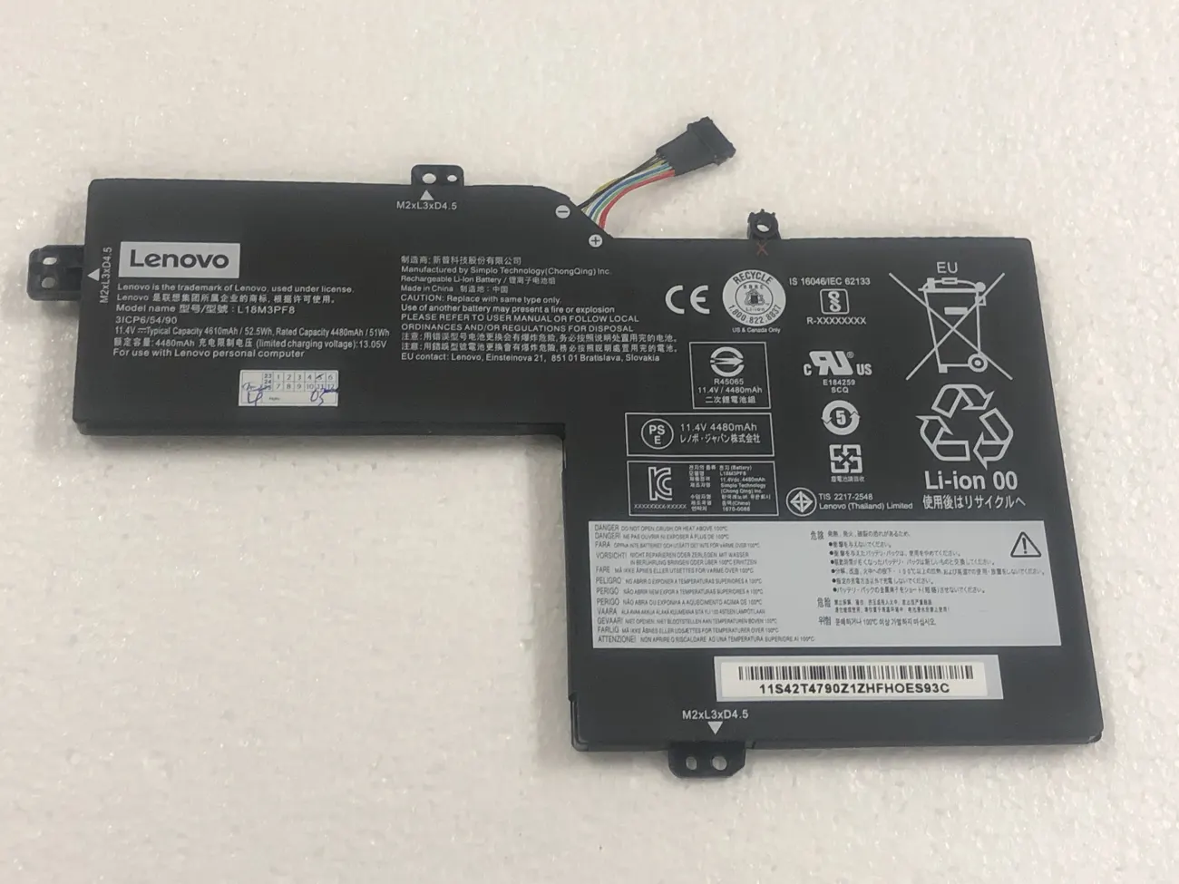 PIN LENOVO S340-13IWL L18L3PF4 (ZIN) - 3 CELL - Lenovo Ideapad S340-13IML, S340-13IWL, S540-15IML, S540-15IWL, L18L3PF4 L18M3PF4 mặt trước