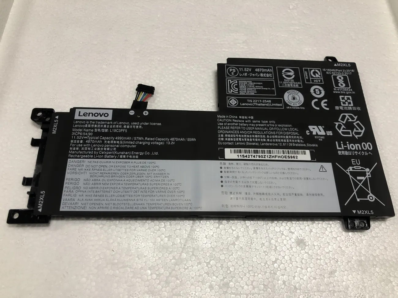 PIN LENOVO IDEAPAD 5 15IIL05 NGẮN 57WH L19M3PF6 (ZIN) - 3 CELL *KO CẤN HDD* - Lenovo Ideapad 5 15ITL05, Ideapad 5 15ALC05, Ideapad 5 15ARE05, Ideapad 5 15 IIL05, L19L3PF2 L19D3PF3 L19C3PF4 L19C3PF5 L19M3PF6 mặt trước