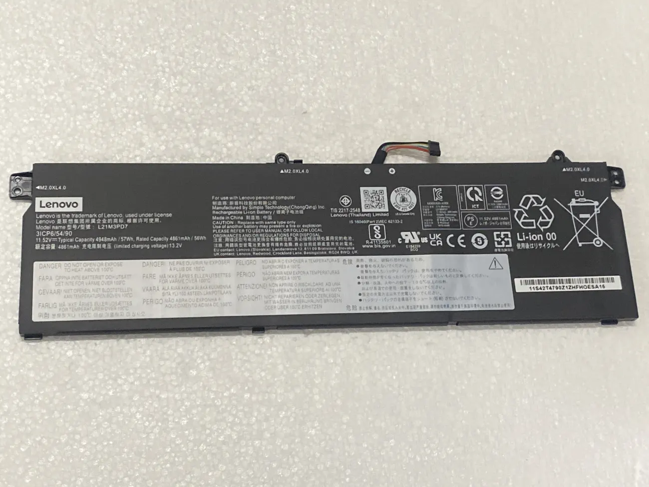 PIN LENOVO THINKBOOK 16 G4+ IAP L21C3PD7 (ZIN) - 3 CELL - Lenovo ThinkBook 16 G4+ IAP (Type 21CY), Lenovo ThinkBook 16 G4+ ARA (Type 21D1) Series, L21C3PD7 L21M3PD7 L21L4PD8 L21M4PD8 mặt trước