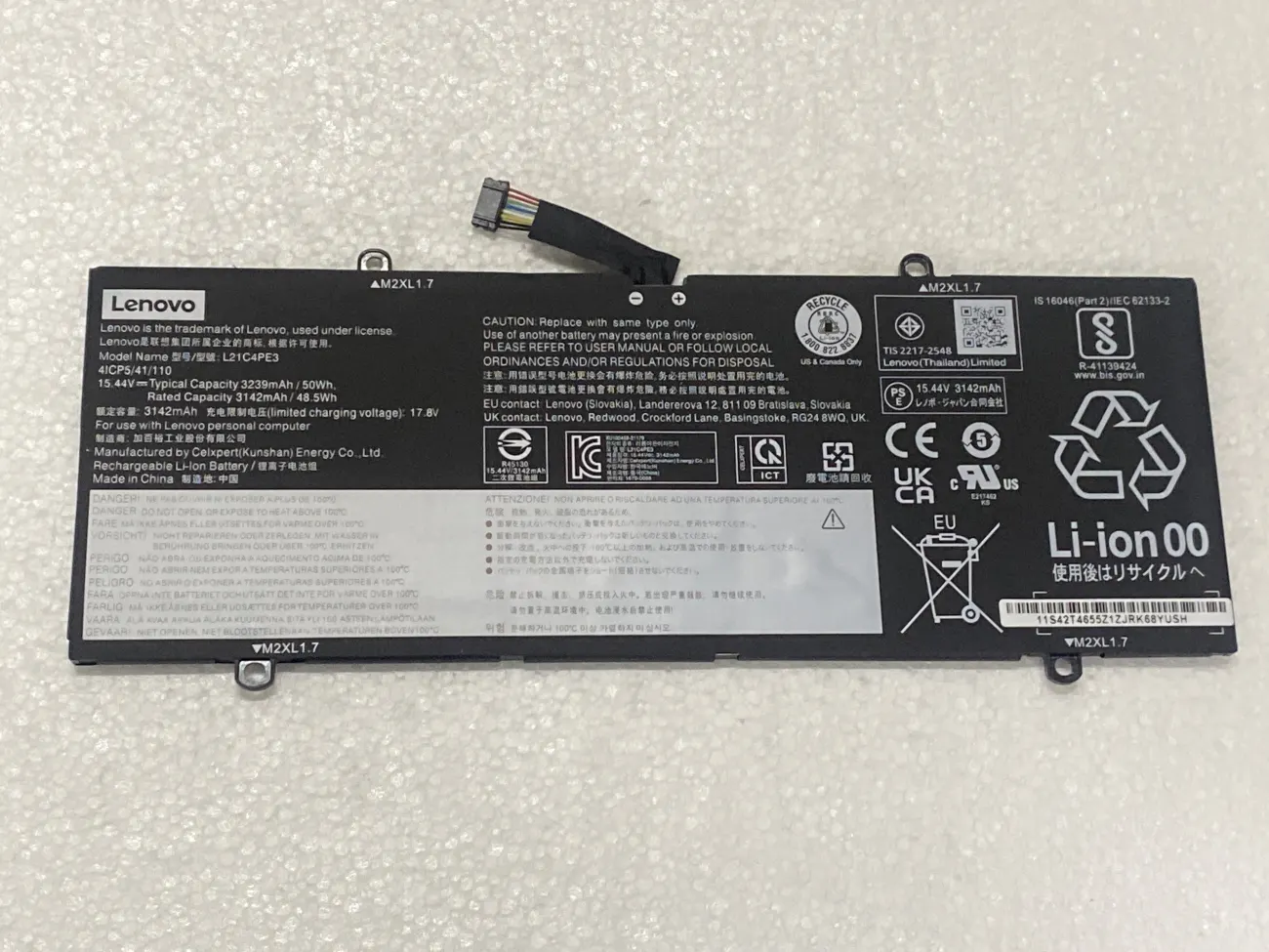 PIN LENOVO DUET 5 12IAU7 L21C4PE3 (ZIN) - 4 CELL - Lenovo IdeaPad Duet 5 12IAU7, IdeaPad Duet 5 12IRU8 (Type 82TQ 82B3), L21C4PE3 L21D4PE3 L21L4PE3 L21M4PE4 mặt trước