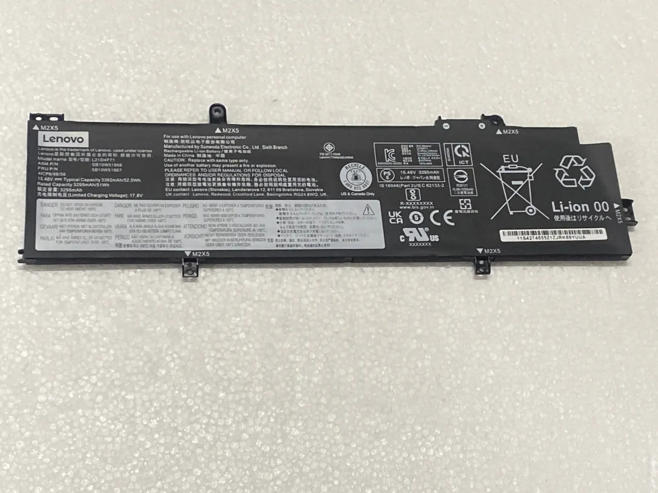 PIN LENOVO THINKPAD T14/P14S GEN 3 4 52.5WH L21M4P72 (TYPE B) (ZIN) - 4 CELL - Lenovo ThinkPad T14 Gen 3, ThinkPad P14s Gen 3, ThinkPad T14 Gen 4, Thinkpad P14s Gen 4, L21M4P71 L21L4P71 L21C4P71 L21M4P72 mặt trước