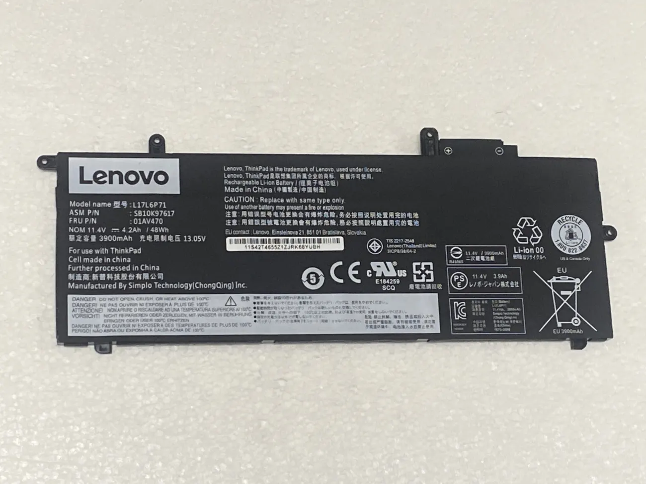 Pin LENOVO X280S  (ZIN) 3 CELL - Thinkpad X280S mặt trước