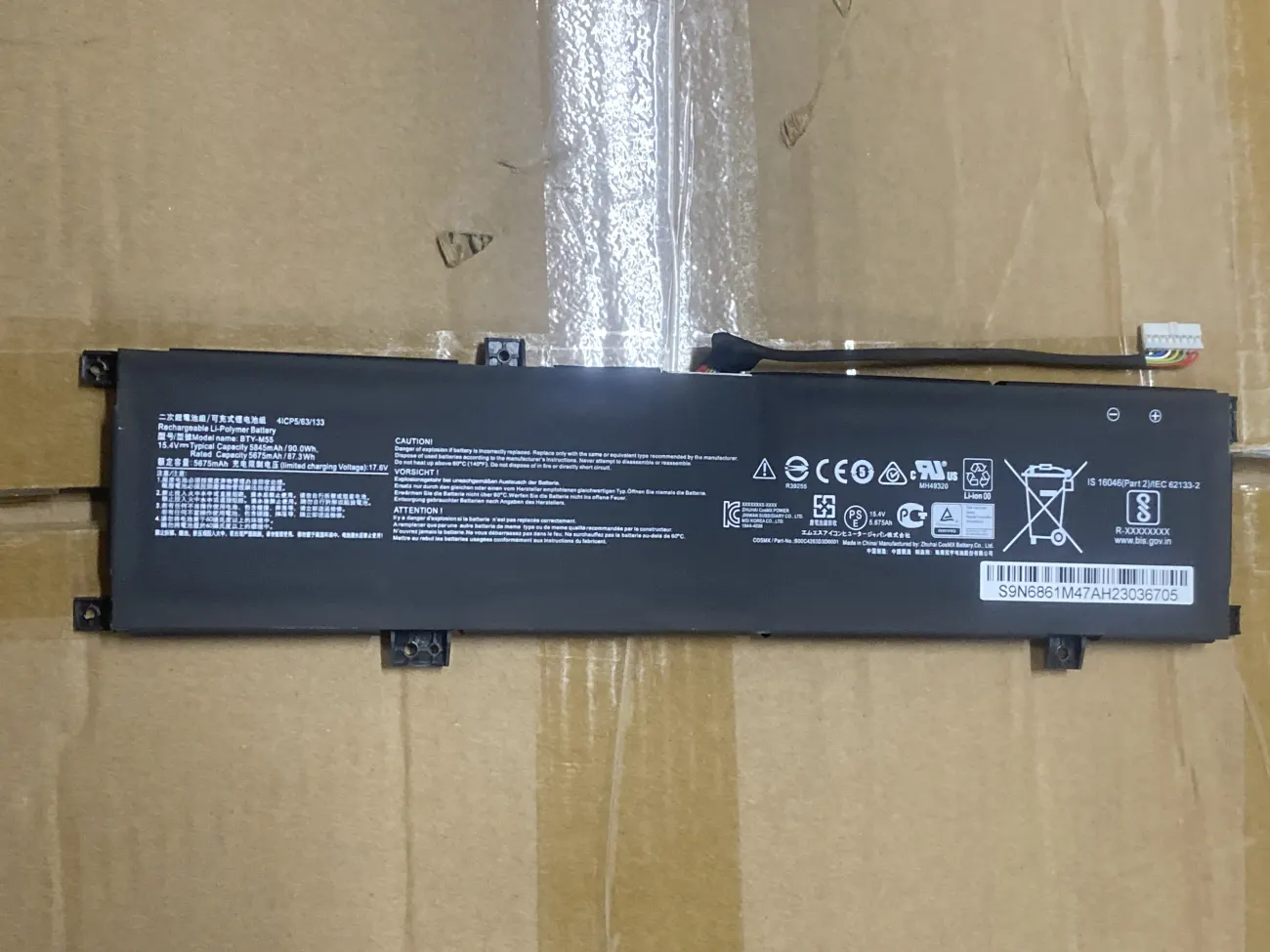 PIN MSI GF66 BTY-M55 (ZIN) - 4 CELL - MSI GL76 Katana, GF66 Thin, GF76 Katana, MSI Alpha 15 A3DDK A4DEK B5EEK B5EX, Alpha 17 B5EEK, Pulse GL66 12UGK, Pulse 17 B13VFK/B13VGK, Sword 15 A11UG, Crosshair 15 B12UE mặt trước