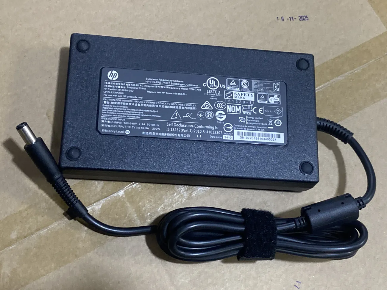 Sạc HP 19.5v-10.3A 200W chân kim to ZIN mặt trước