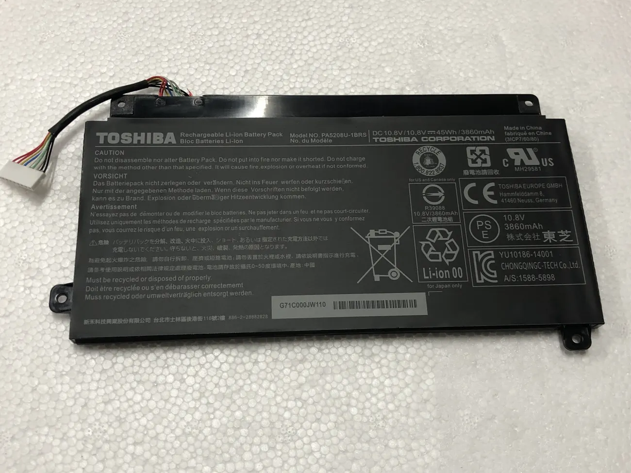 PIN TOSHIBA PA5208U PA5028U(ZIN) - 3 CELL - Satellite E45W E45W-C, P55W P55W-C, Chromebook CB30-B, CB35-B PA5028 mặt trước