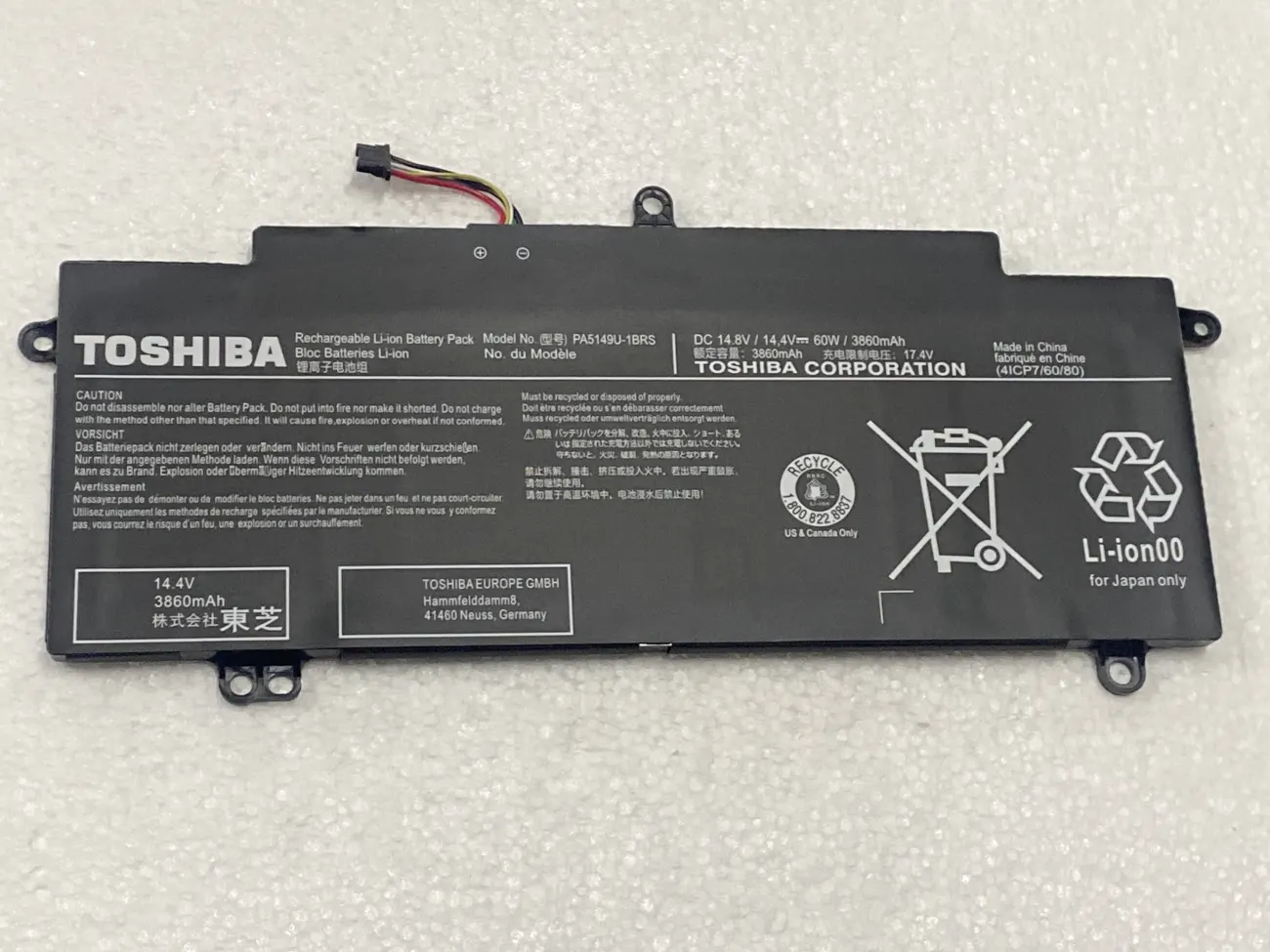 Pin TOSHIBA PA5149U (ZIN) - Z40-A, Z40-B, Z50-A, Z50-B mặt trước