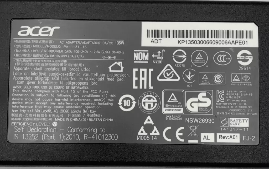 Sạc laptop Acer Aspire ZS600