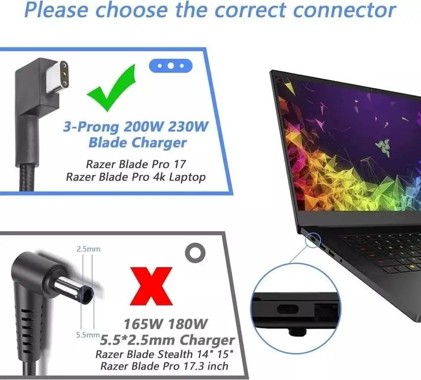 kích thước chân sạc laptop Razer plug 3 prong