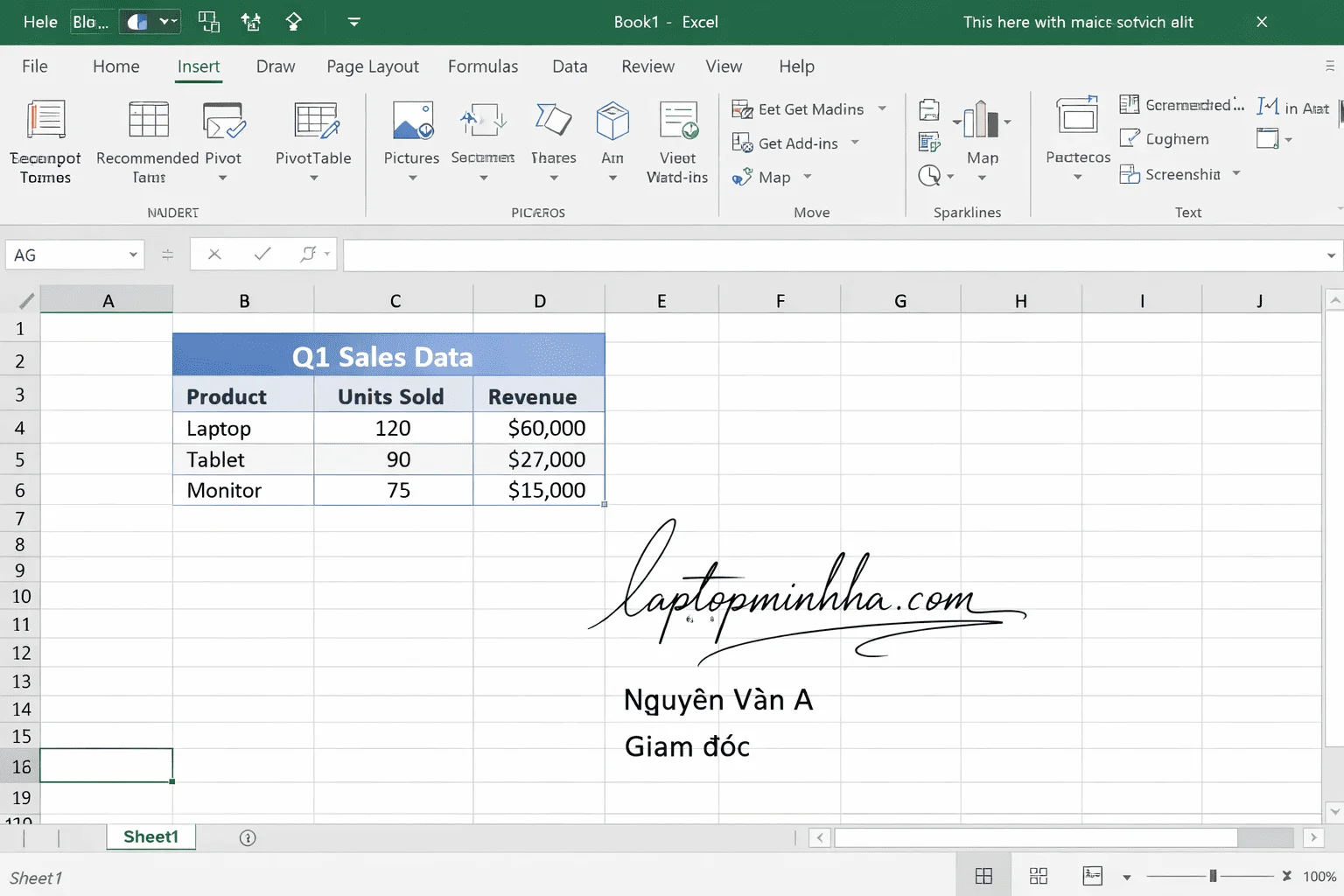 Chèn chữ ký vào excel