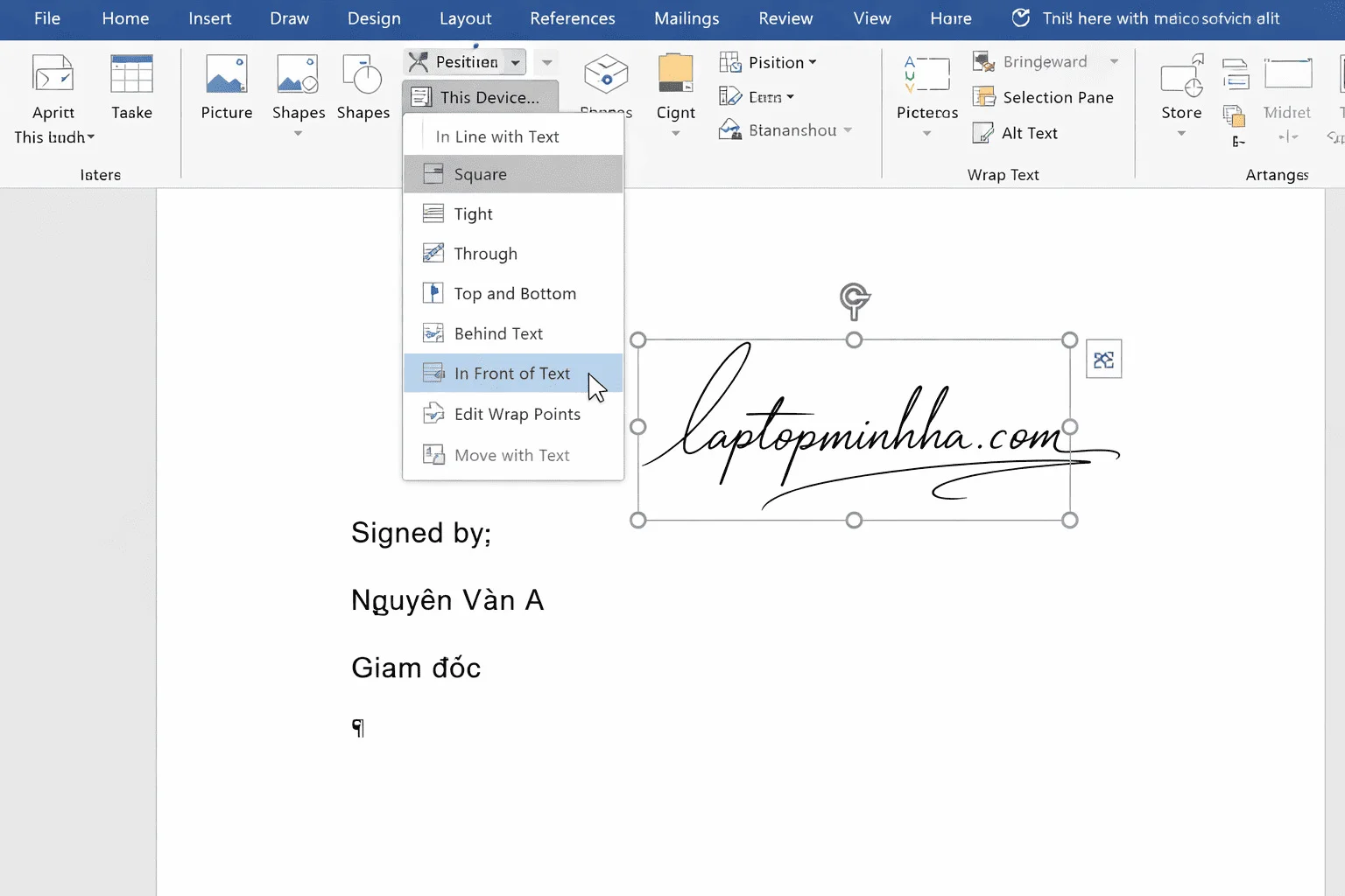 Chèn chữ ký vào word